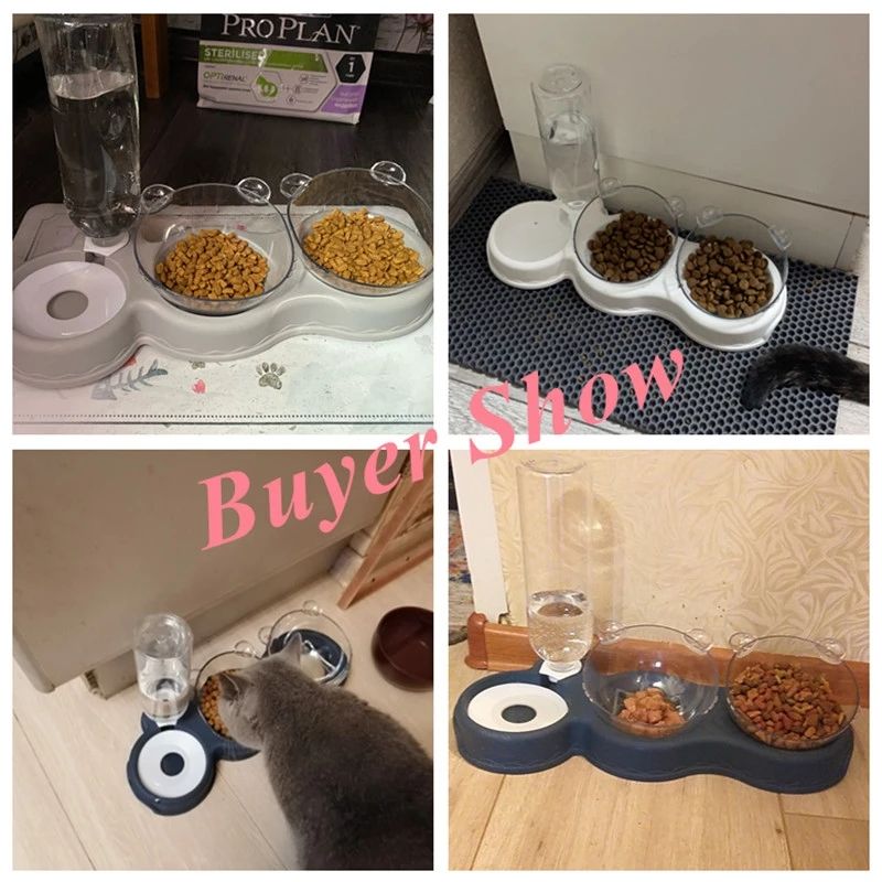 Pet Bowl Plastic Dog Bowl Double Bowl Automatic Drinking Water Anti Spill Food Bowl Pet Bowl Cute Cat Rice Bowl Cat Bowl — image 5