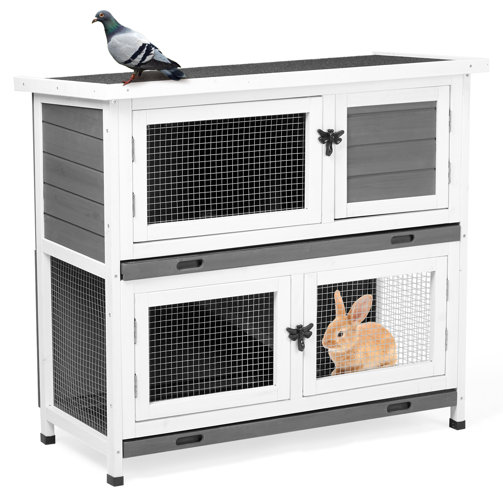 Upper And Lower 2 Floors With Tray Grey Cedar, Chicken And Rabbit Cage — image 1
