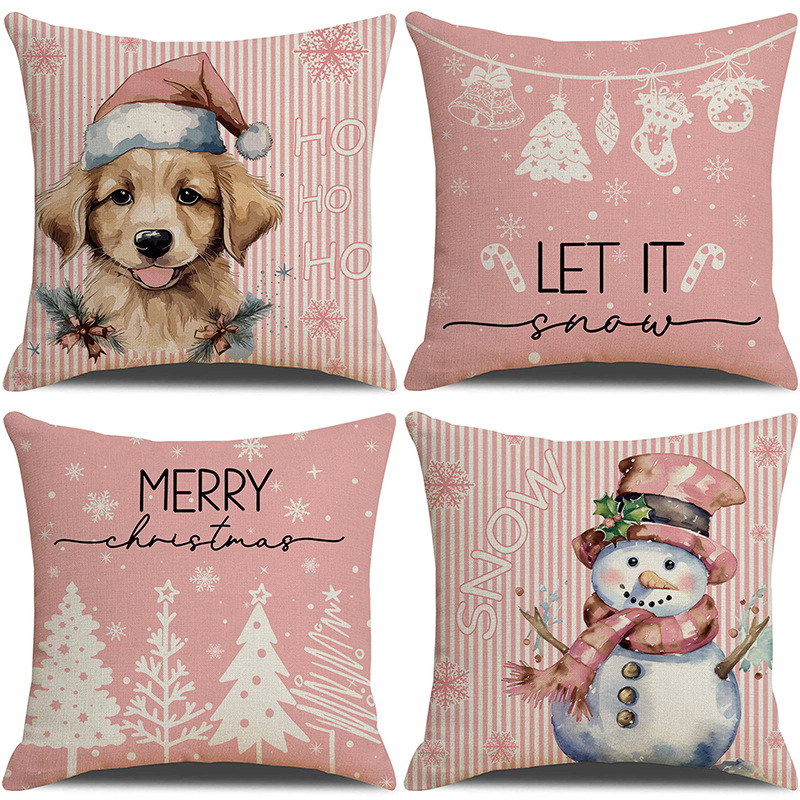 Pink Dog Christmas Snowman Pillow Cover Amazon Home Sofa Cushion Cover Holiday Pillow — image 1