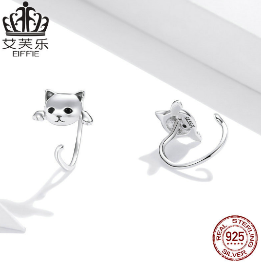 Auriculares de Gato S925 Plata Estéril 925 con Personalidad Simple para Mujer — imagen 2