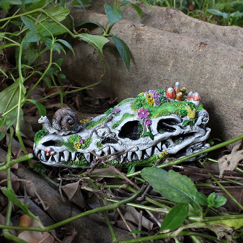 Estatua de cabeza de dragón ósea en resina sintética para jardín de patio con decoraciones de hueso fósil — imagen 4