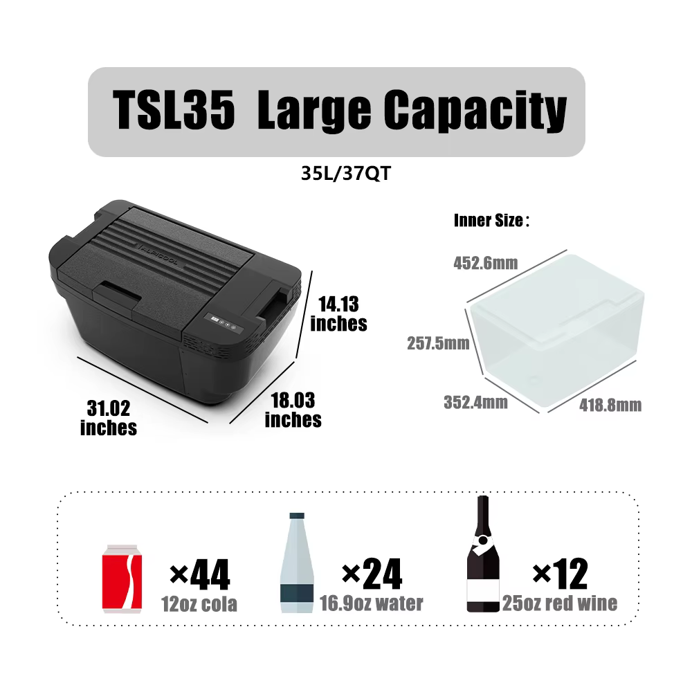 Alpicool TSL35 Portable Car Refrigerator for Tesla Model Y 2024, 37qt(35L) Car Freezer, Fast Cooling Fridge -4℉~68℉, 12/24V DC — image 2