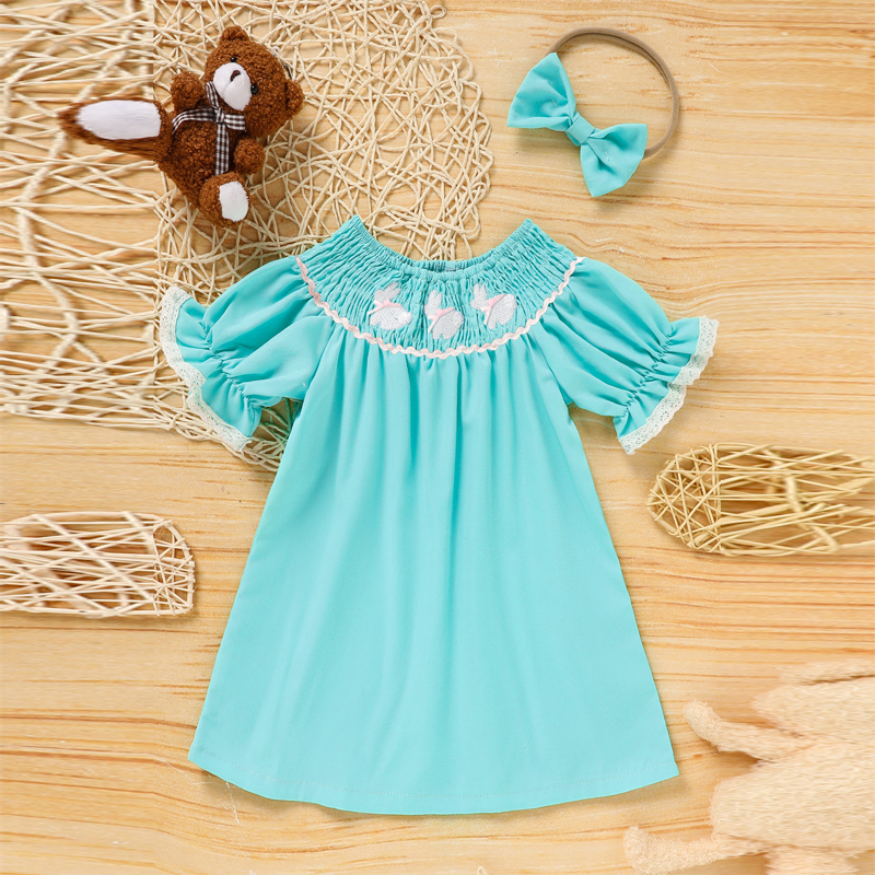 Vestido de Cordero para Niña Pequeña con Manga Rizada, Cuello y Brocado de Conejo para Verano — imagen 15