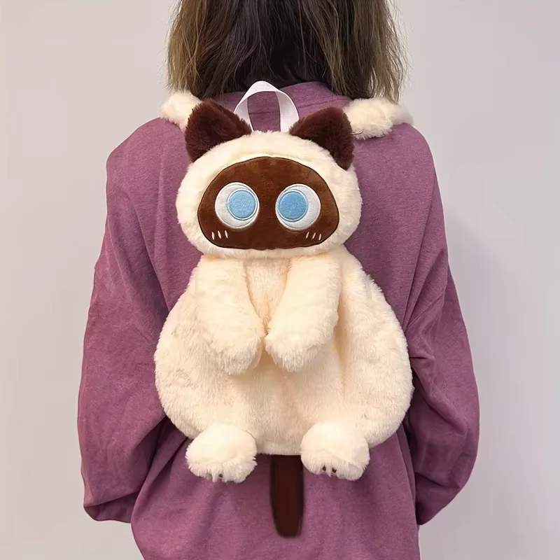 Black Cat Backpacks Big Eyes Kitten Doll Plush Kawaii Stuffed Animals Shoulder Bag Large-capacity Soft Toy Fashion Crossbody Bag — imagen 1