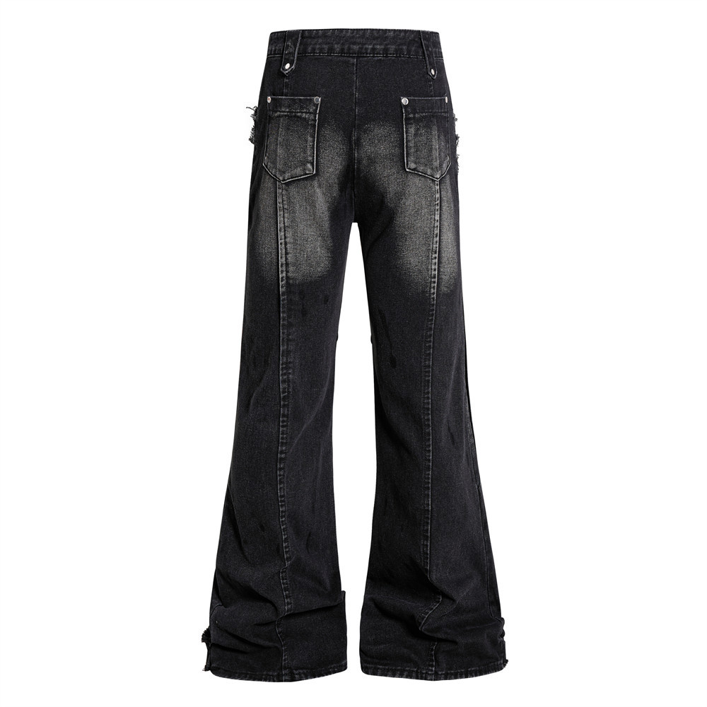 Cat whisker frayed distressed washed denim bell bottoms — image 3