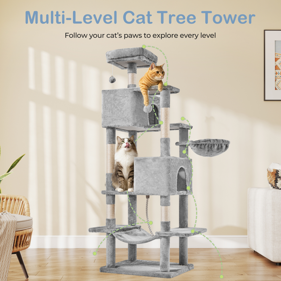 Torre para Gatos de Gran Tamaño, Plataforma Multigato con Hammock y Casa para Gatos Individuales — imagen 17