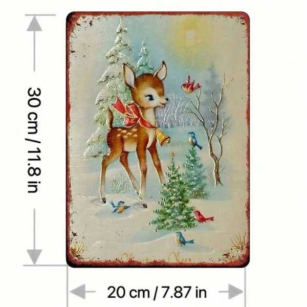 CIFbuy 1PC Rustic Iron Metal Wall Sign Winter Reindeer Snowy Woods Pattern No Text Christmas Holiday Home Outdoor Wall Art Decor Orname, Name Logiopics — image 3