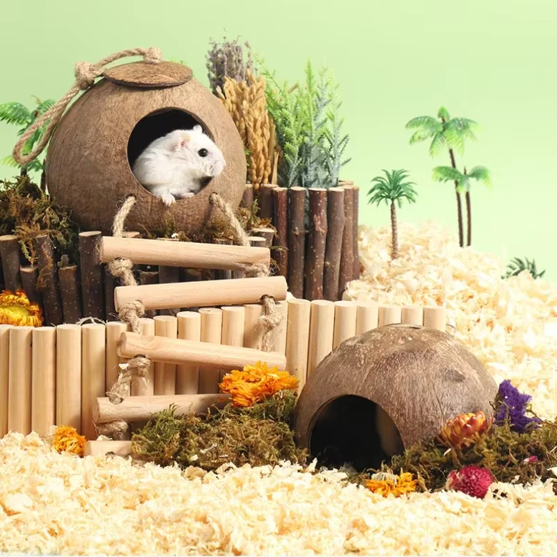 Casa de Heno para Ratones Hamsters Casa de Pájaro de Coco Verano Refugio para Conejos y Ratones Exóticos — imagen 4