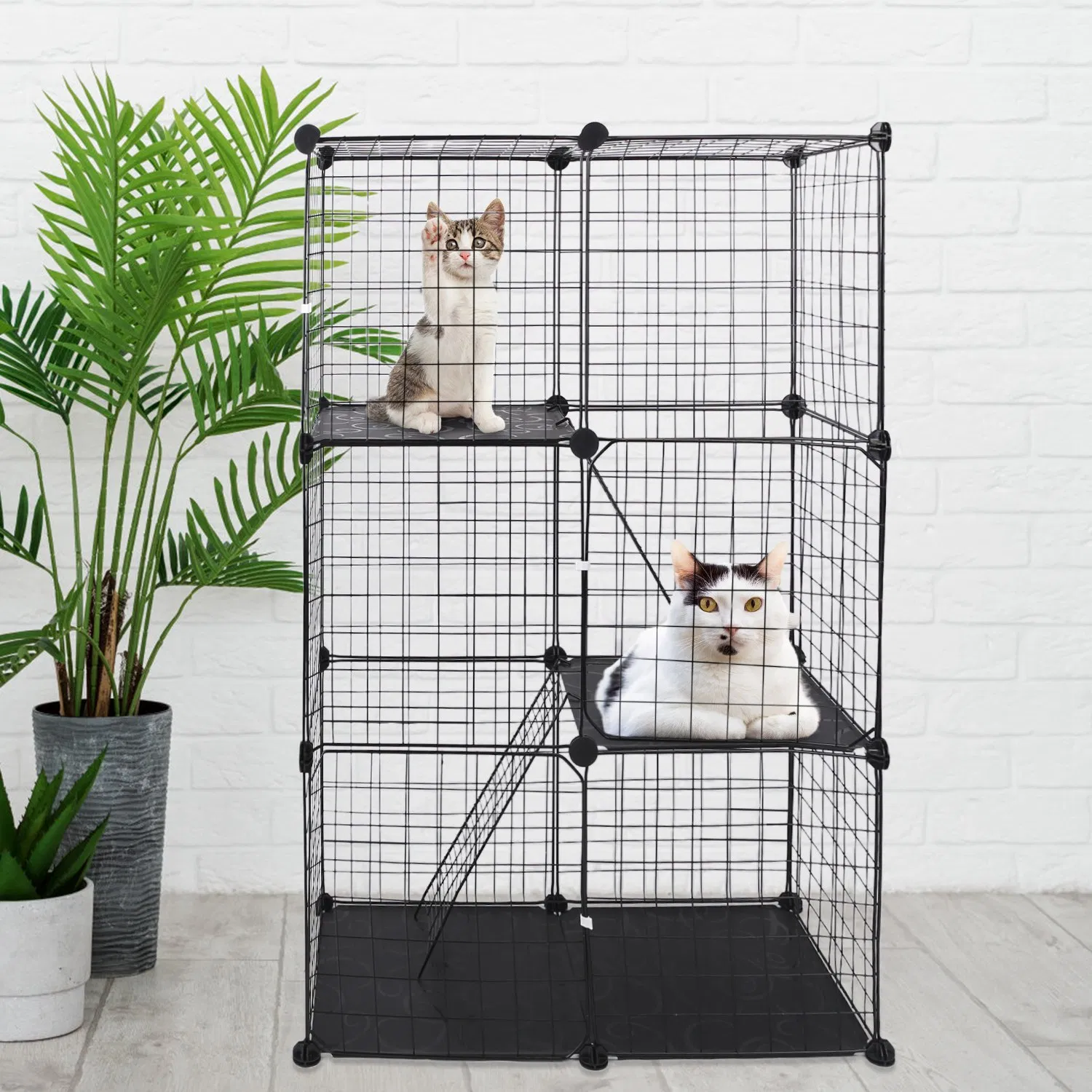 Cat Cage DIY Indoor Pet Home Small Animal House Detachable Playpen with 3 Doors 3 Tiers for Kitten Puppy Bunny Exercise. (Black, 28.15x13.97x42.12in) — image 1