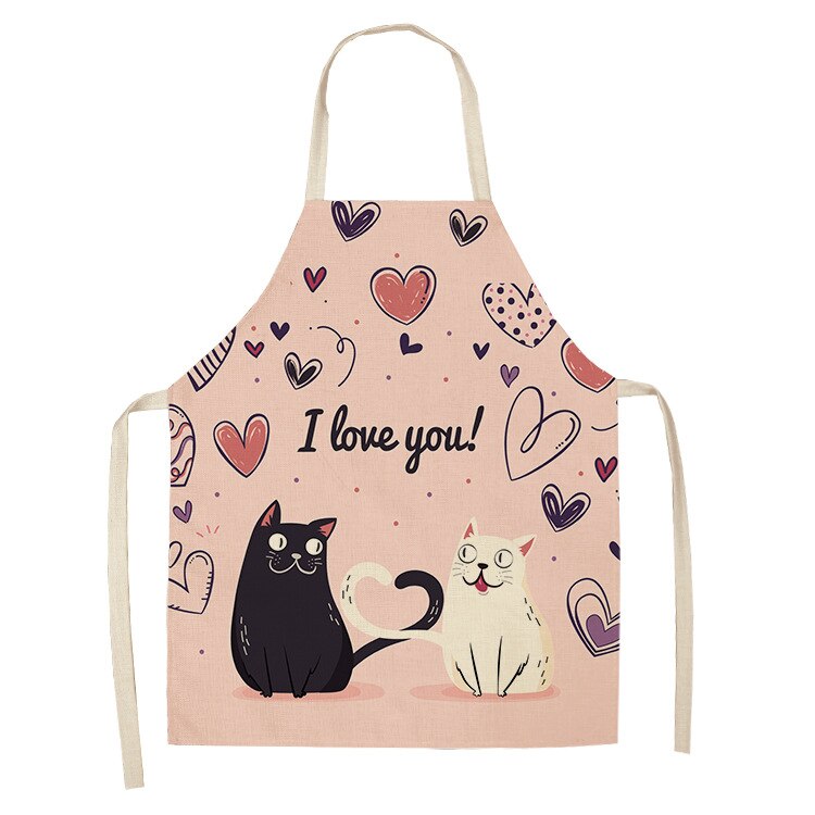 Cat Kitchen Aprons For Women Cotton Linen Bibs Household Cleaning Pinafore Home Cooking Apron kids kitchen barber — image 16
