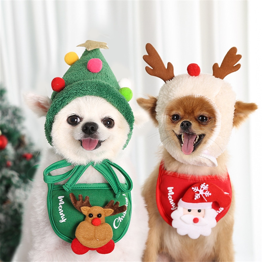 Dog Christmas Bandana Santa Hat Dog Scarf Triangle Bibs Kerchief Christmas Costume Outfit for Small Medium Large Dogs Cats Pets — image 2