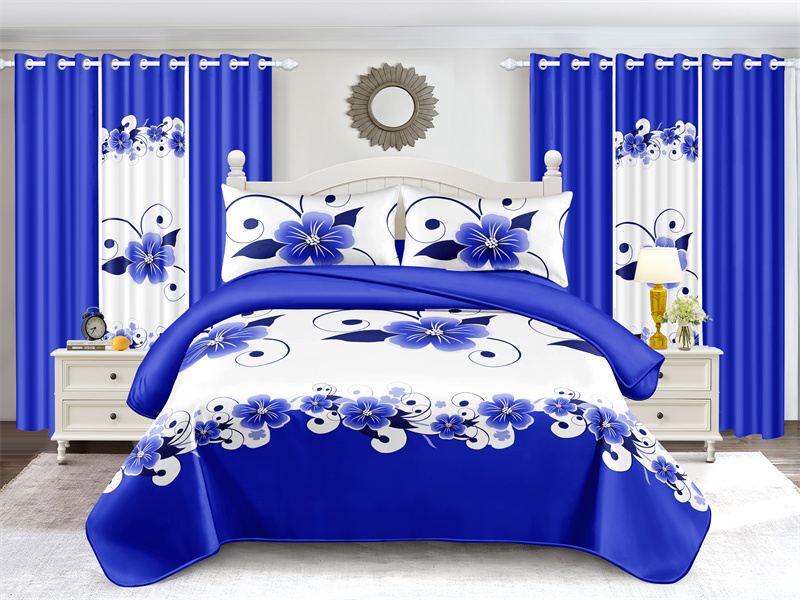 Conjunto de 3 Piezas de Cubierta de Duvet, Diseño de US Azul y Blanco Florales Botánicos Impresos en Alta Densidad, Con Cierre de Corcheta y Cordones de Esquina, Materiales de Cama Amigables con Mascotas — imagen 3
