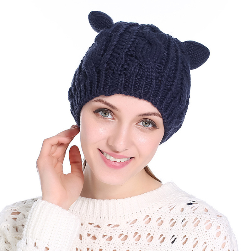 Gorro de Punto con Orejas de Gato, Otoño e Invierno — imagen 1