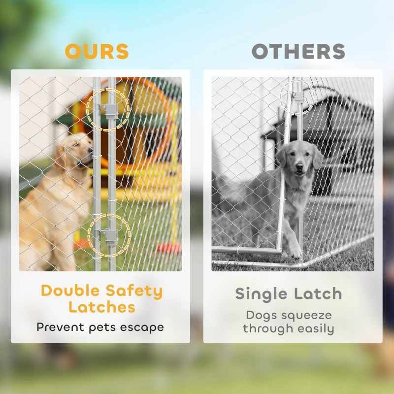 Heavy Duty Outdoor Dog Kennel With Waterproof Roof, 2 Secure Latches, Chain Link Dog Run For Backyard, 20' X 15' X 8', Multiple Packages — imagen 7