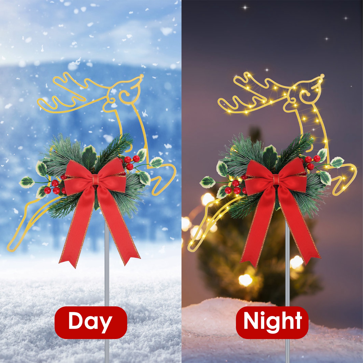 2 renos navideños luminosos, estacas de luces LED para camino, a pilas, para jardín, césped, porche, puerta principal y decoración navideña de patio — imagen 3
