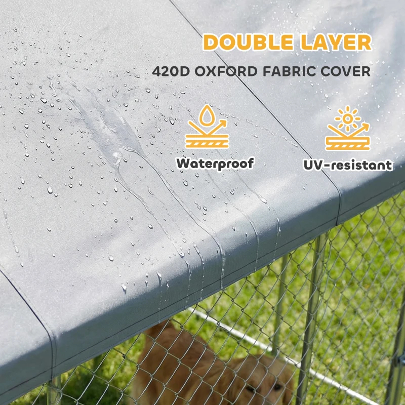 Heavy Duty Outdoor Dog Kennel With Waterproof Roof, 2 Secure Latches, Chain Link Dog Run For Backyard, 20' X 15' X 8', Multiple Packages — imagen 4
