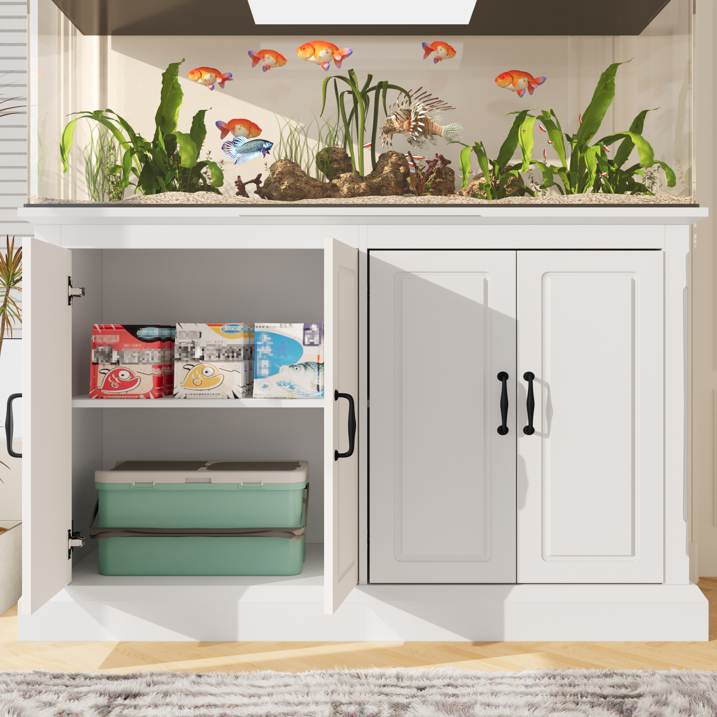 Soporte para Acuario de 55-75 Galones con Toma de Corriente, Mueble para Acuario con 4 Gabinetes, Soporte Resistente para Terrario de Reptiles y Tortugas, Blanco — imagen 3