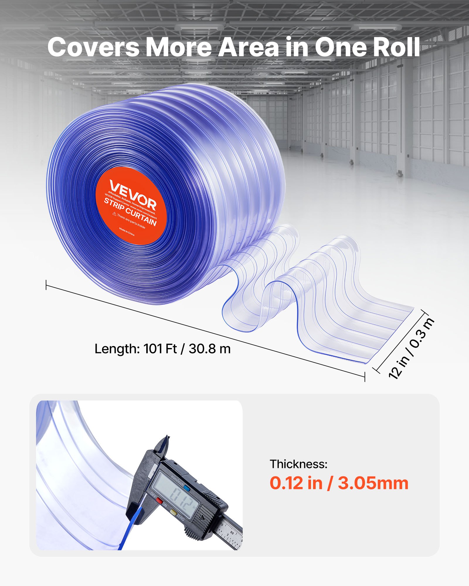 Cortina de Cinta PVC Transparente, 101 pies de largo x 12 pulgadas de ancho, Cinta Plástica Ribetizada para Puertas en Rollo, Cortina para Congelador y Refrigerador Para Entradas de Supermercados, Garajes, Almacenes y Hogares con Animales — imagen 5