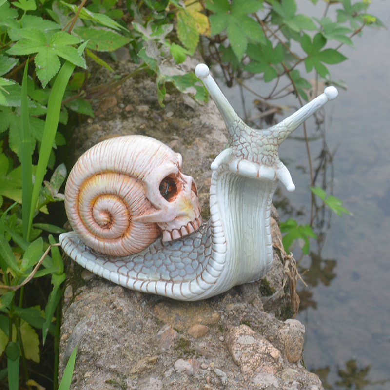 Halloween Skull Snail Skull Sculpture Gothic Garden Home Decor Resin Crafts — imagen 7