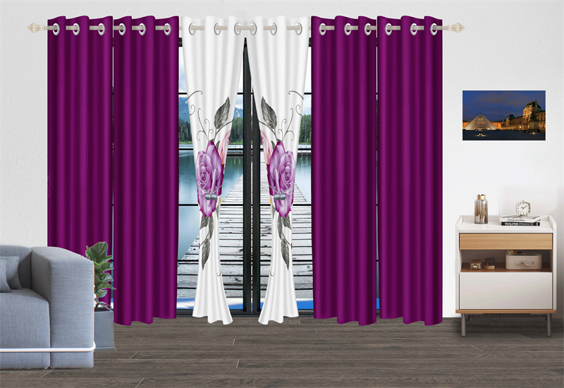 Set de Edredón y Cortinas de 9 Piezas 'Habitación en una Bolsa', Diseño Americano con Estampado Floral de Rosas Magenta y Morado Intenso, Colcha Gruesa con 6 Paneles de Cortina Personalizables, Apto para Mascotas de Alto Gramaje — imagen 10