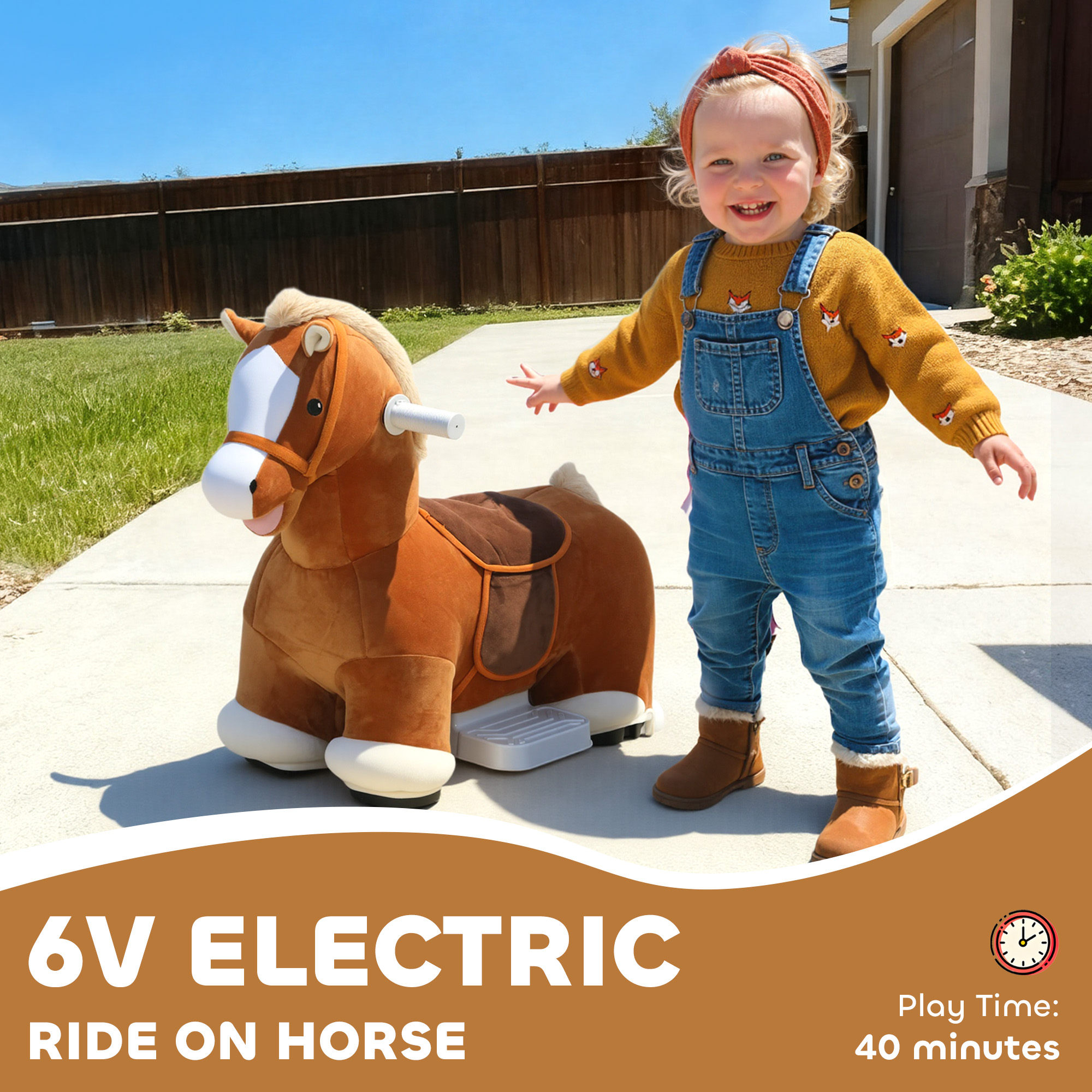 Caballito Montable a Batería de 6V con Música, Marcha Adelante, Pedal, Tacto Suave, Funda Lavable, para Niños de 1.5 a 5 Años — imagen 5