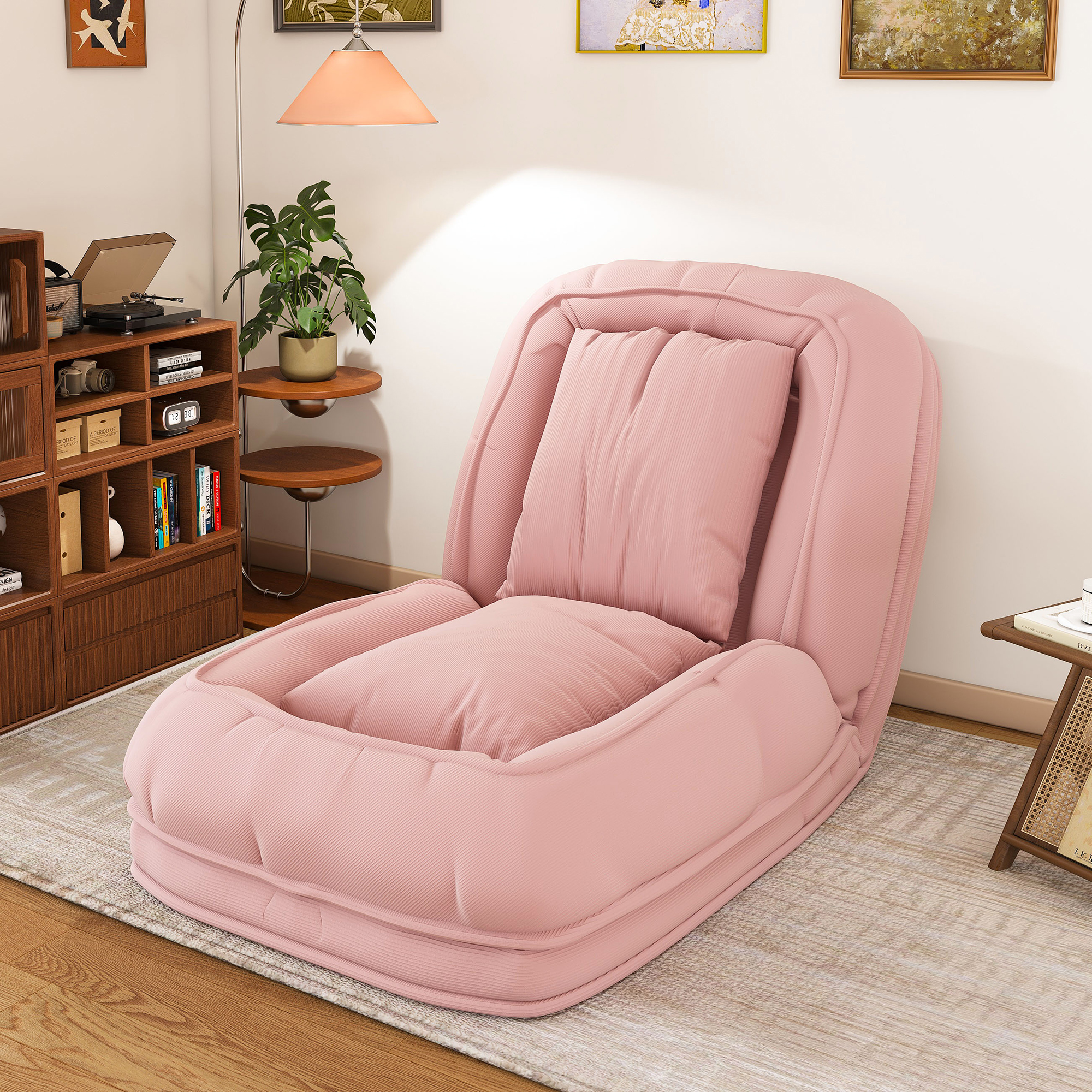 Silla Sofá Reclinable para Adultos y Mascotas con 5 Posiciones Ajustables, Incluye 2 Almohadillas Suaves para Dormir o Leer en Rosa — imagen 1
