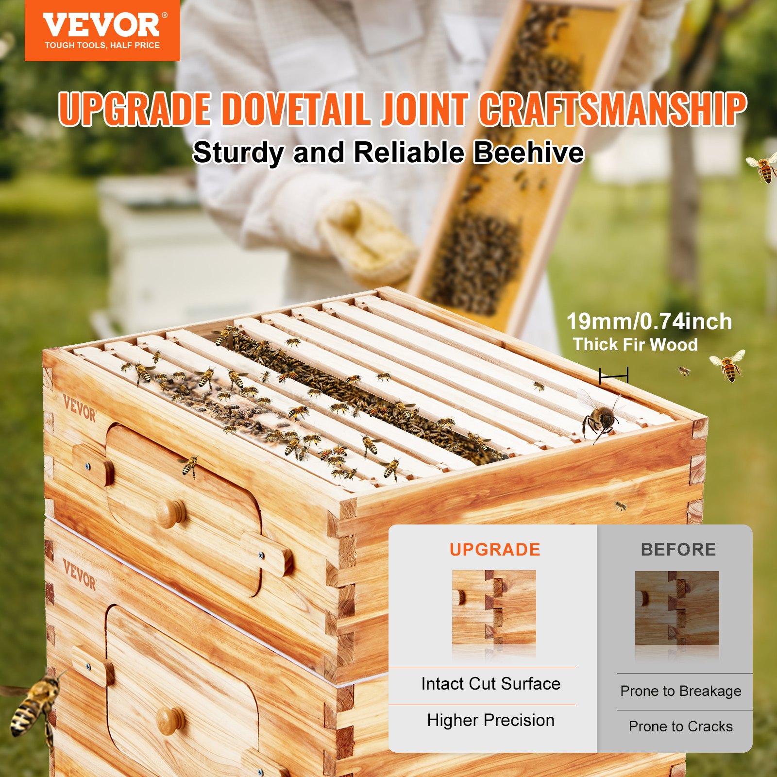 Bee Hive 20 Frame Bee Hives Starter Kit, Beeswax Coated Cedar Wood, Bee Boxes Langstroth Beehive Kit, Transparent Acrylic Windows With Foundations For Beginners Pro Beekeepers — image 1
