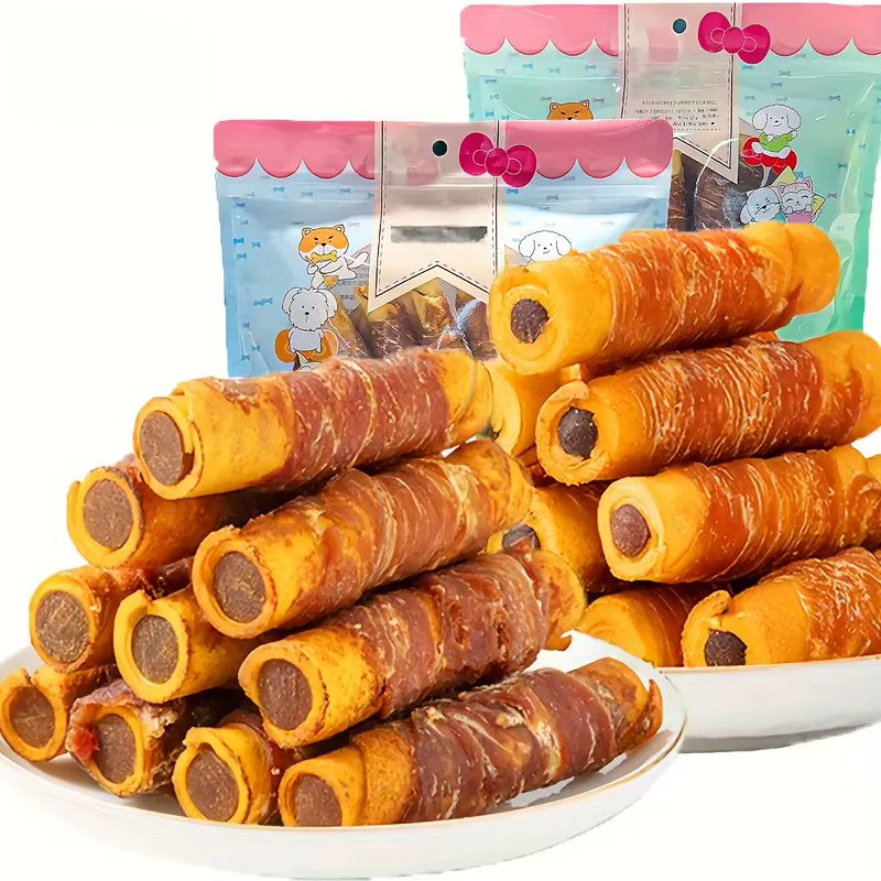Palito de Cuero de Res Envuelto en Pollo Tipo Chocolate, Snacks de Carne para Perro, Hecho con Carne de Pollo y Piel de Res, Relleno de Res — imagen 1