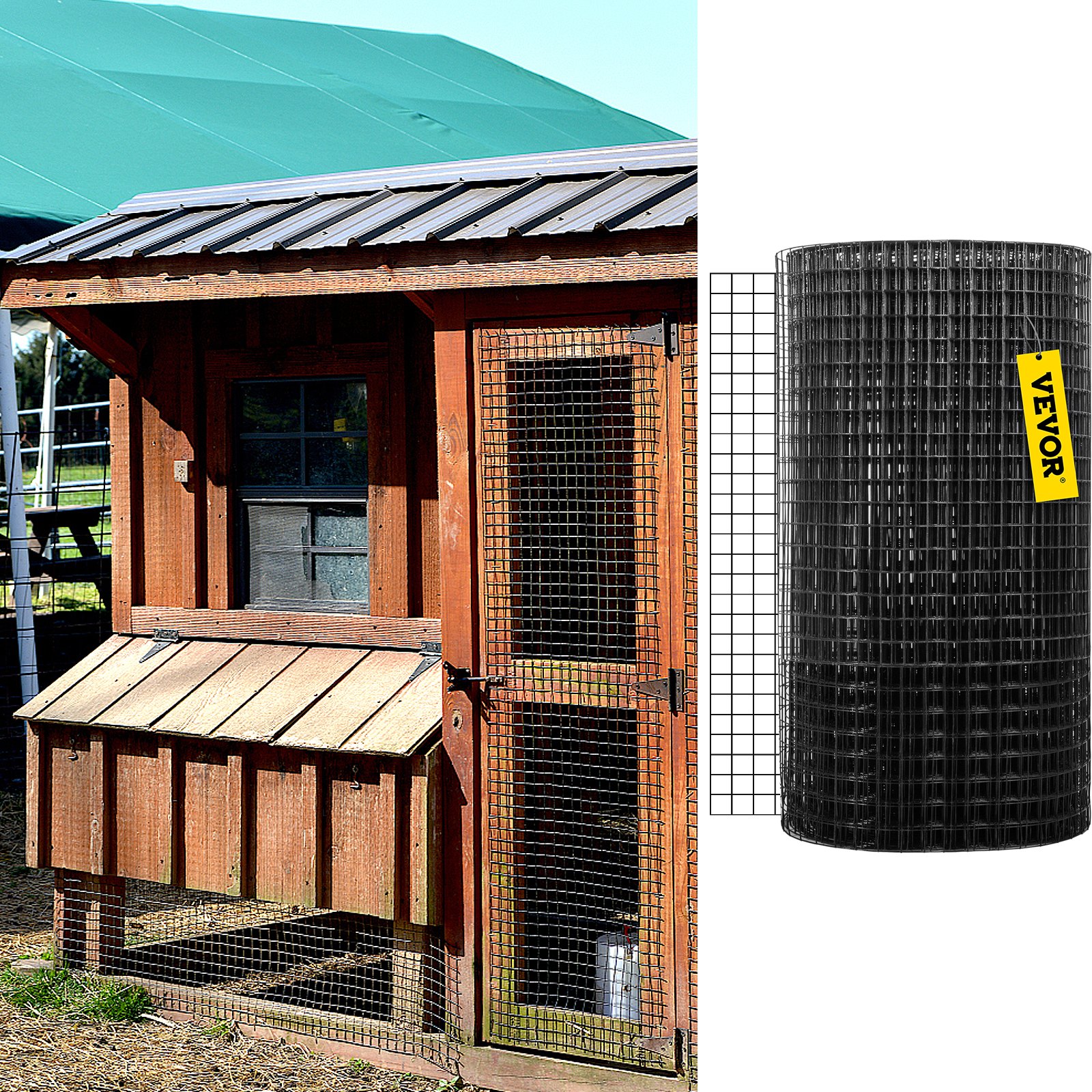 Hardware Cloth, 48' X 50' & 1'x1' Mesh Size, Galvanized Steel Vinyl Coated 16 Gauge Chicken Wire Fencing W'A Cutting Plier & A Pair Of Fabric Gloves, For Garden Fencing & Pet Enclosures, Black — imagen 2