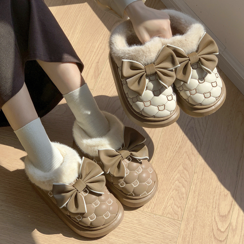 Zapatillas impermeables de algodón para mujer, con cordones en forma de mariposa y suelas antideslizantes — imagen 3