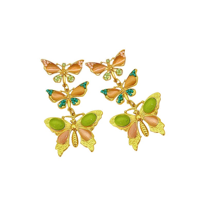 Alloy inlaid glass bead butterfly earrings for women — image 1