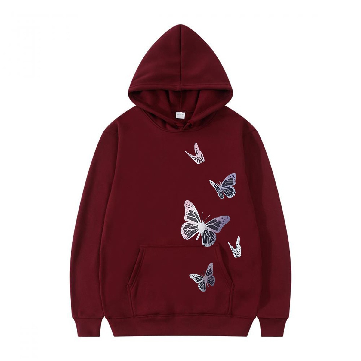 Fleece Lined Hooded Sweatshirt Couple Loose Casual Sporty Trendy Butterfly Design — image 12