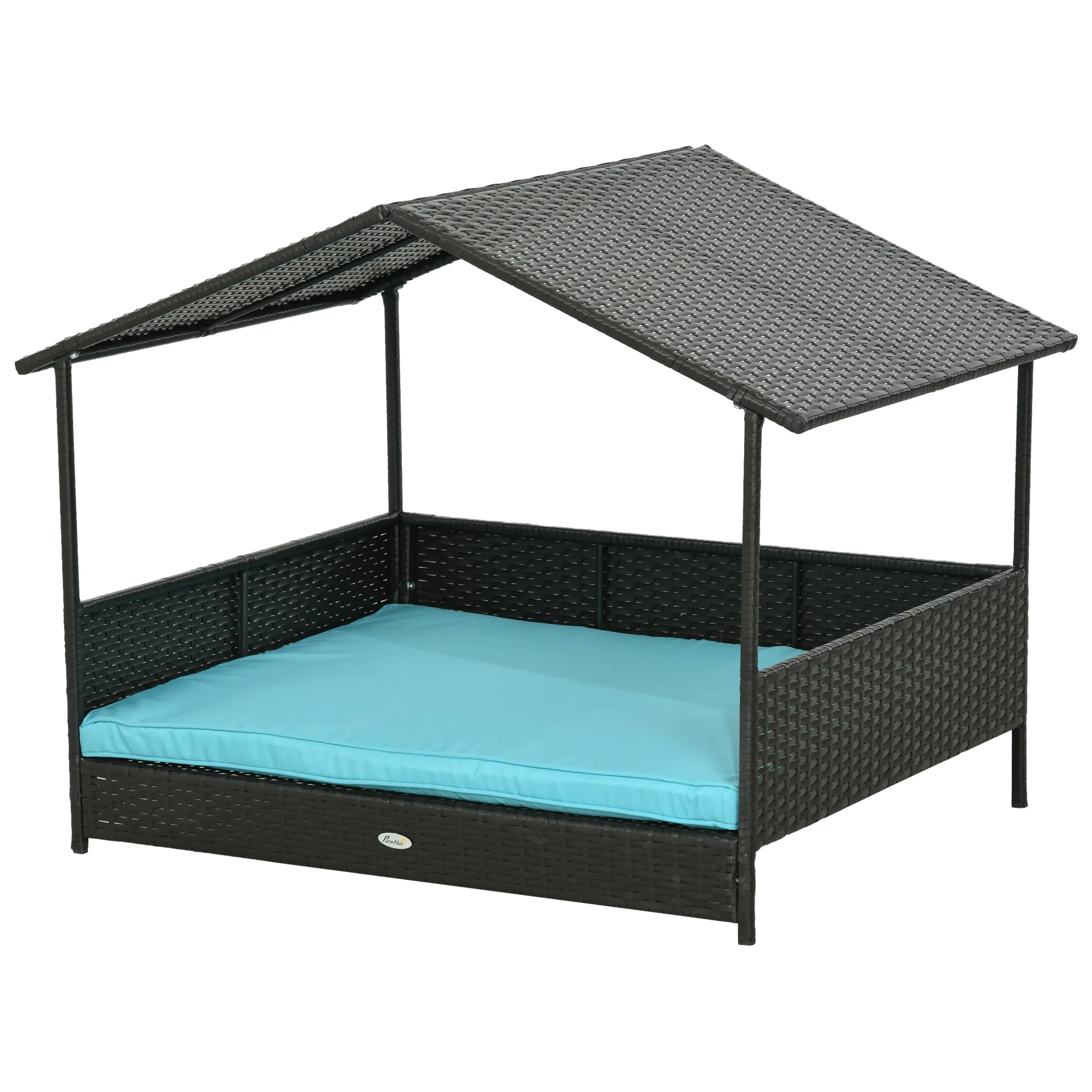 Outdoor Dog House Wicker Dog Bed with Soft Cushion Washable Cover, for Medium Large Dogs Indoor Outdoor, Blue — image 1