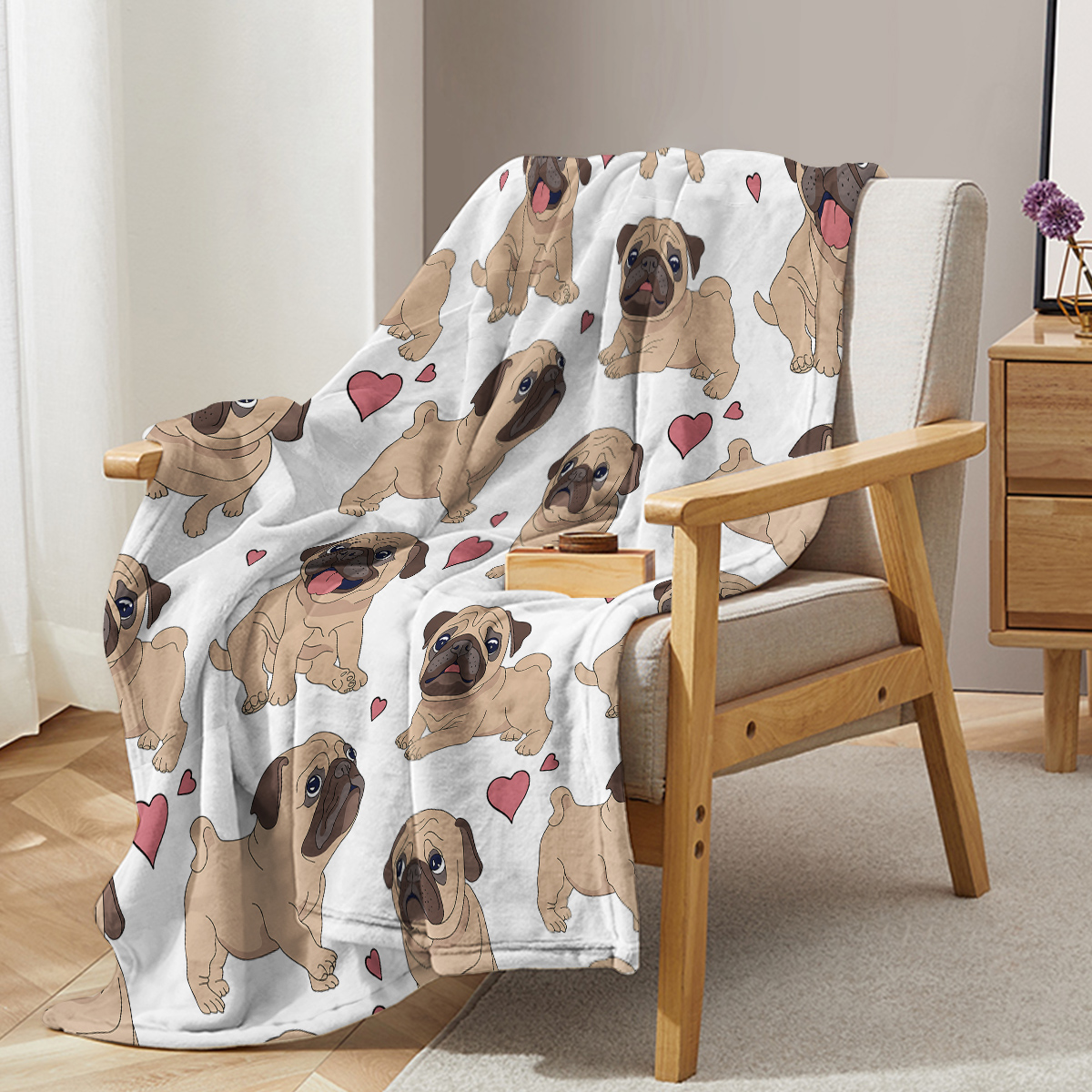 Manta de Estilo Cariñoso de Perro Lapón con Patrón de Corazones Colorido Suave y Amigable para la Piel — imagen 1