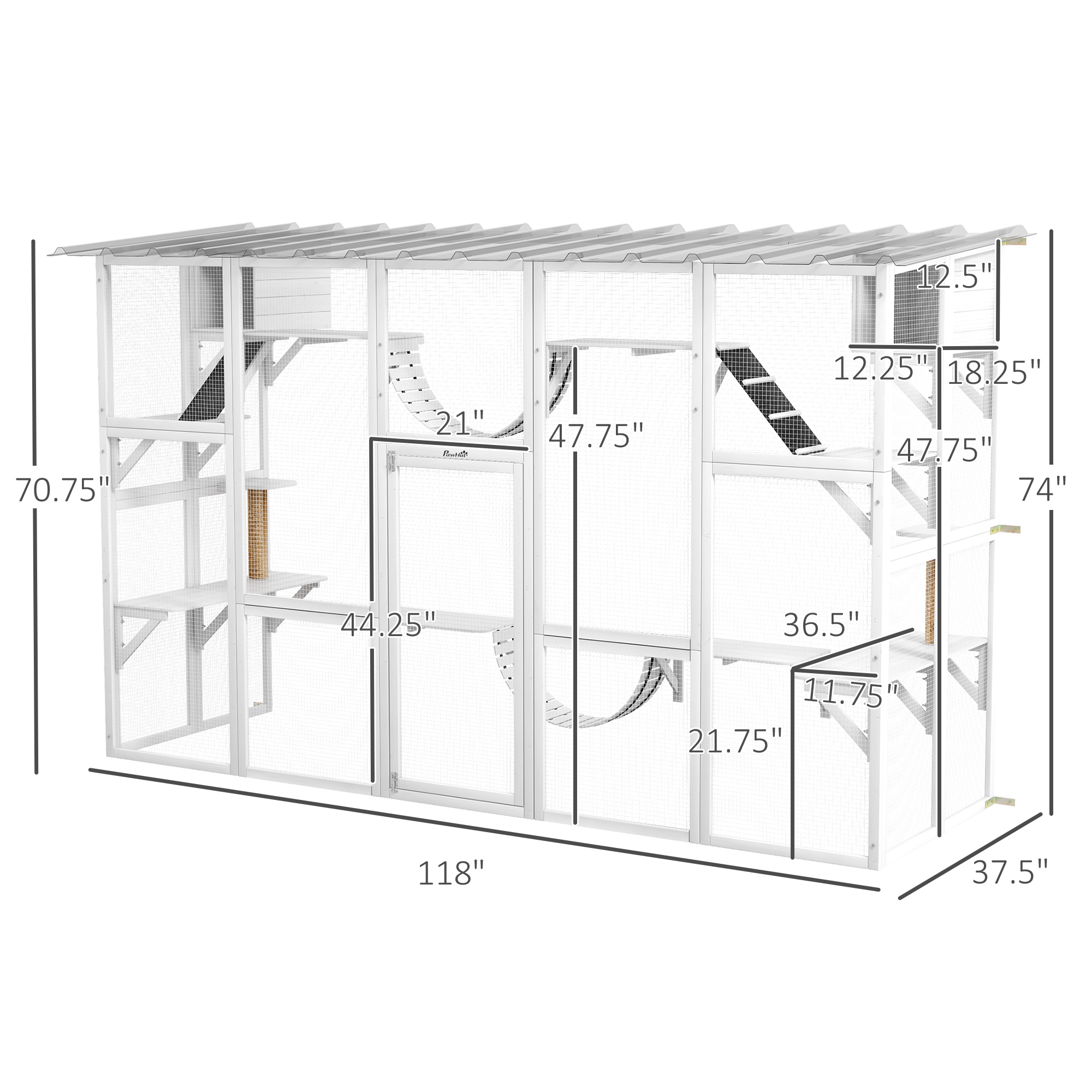 118" Gran Catio al Aire Libre para Gatos con Condominios, Puentes y Postes, Blanco — imagen 6