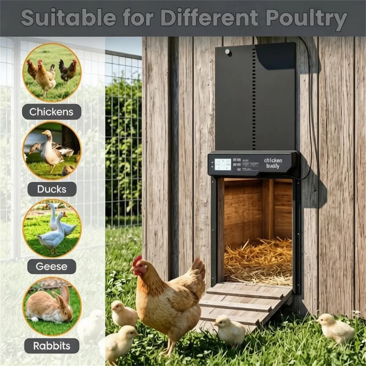 Solar Powered Automatic Chicken Coop Door with 4 Control Modes Light Sensor Timer Remote Manual, Anti-Pinch Weatherproof Aluminum Alloy Poultry Door Opener for Chickens Ducks Pigeons — image 5