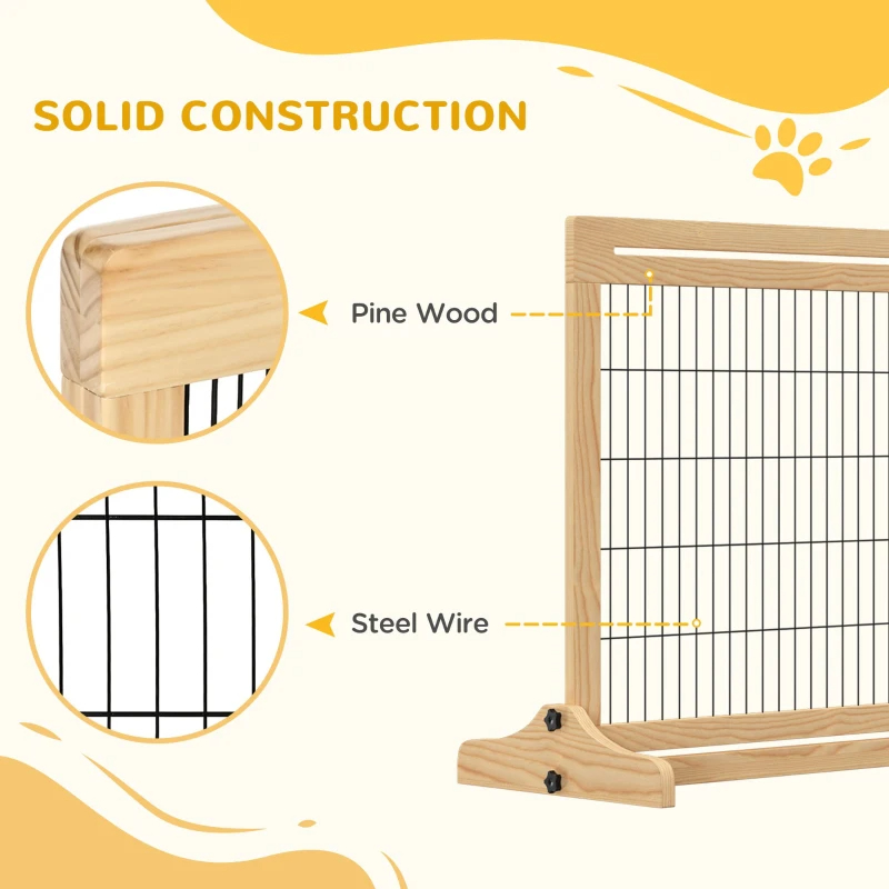 Extra Wide Freestanding Pet Gate With Adjustable Length Dog, Cat, Barrier For House, Doorway, Hallway, Natural — imagen 7