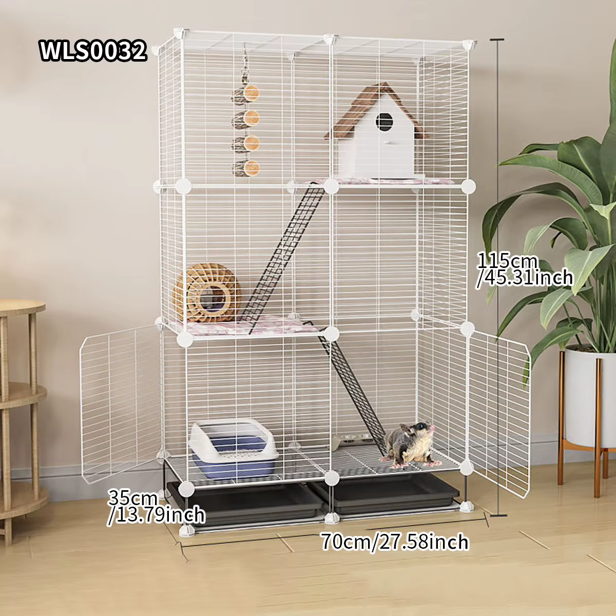Caja para Pequeños Animales para Uso en Casa, Ahorradora de Espacio con Letrina, Caja Grande para Conejos, Caja para Glider y Ardilla con bandeja — imagen 2