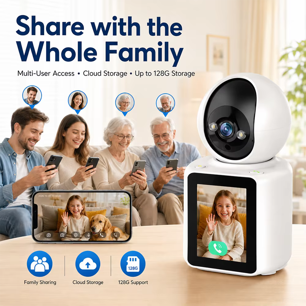 2MP WiFi Indoor Security Camera with 2.8in Screen Two Way Video Call Motion Tracking Night Vision ICSEE App Baby Pet Monitor P2P — imagen 4