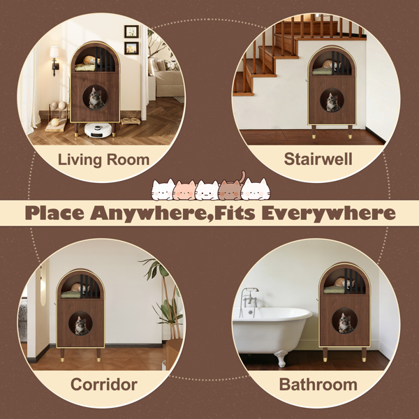 Caja de Arena para Gatos, Conexión 2 en 1: Casa y Cama para Dos Gatos con Refugio Cozino en Niveles, Decoración Moderna para Dormir con Acabado Espresso — imagen 8