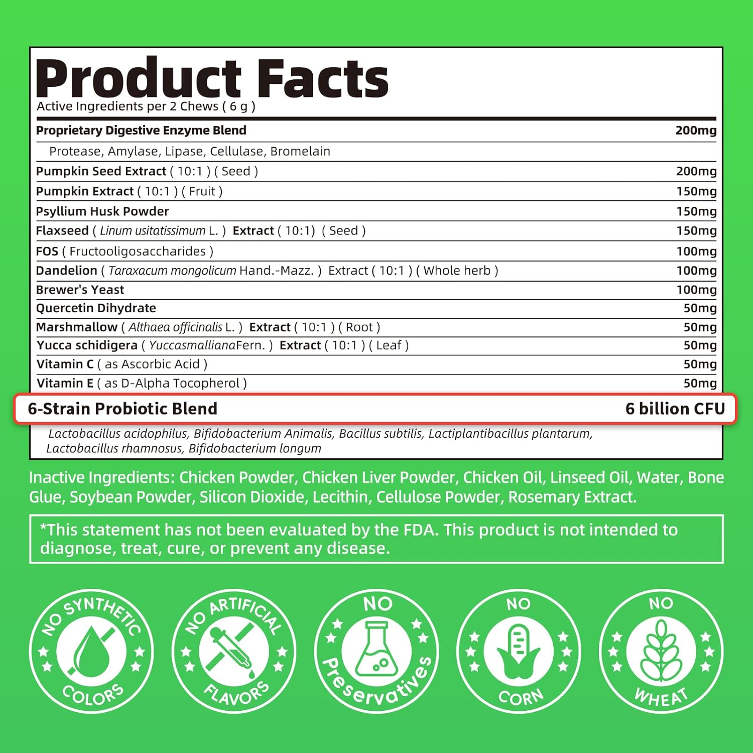 Probióticos y Enzimas Digestivas para Perros - Chucherías de Fibra de Calabaza para Salud Intestinal, Alivio de Constipación, Estreñimiento y Dispepsia, Soporte de Gas y Heces, Sabor a Pollo, 90 Piezas — imagen 9