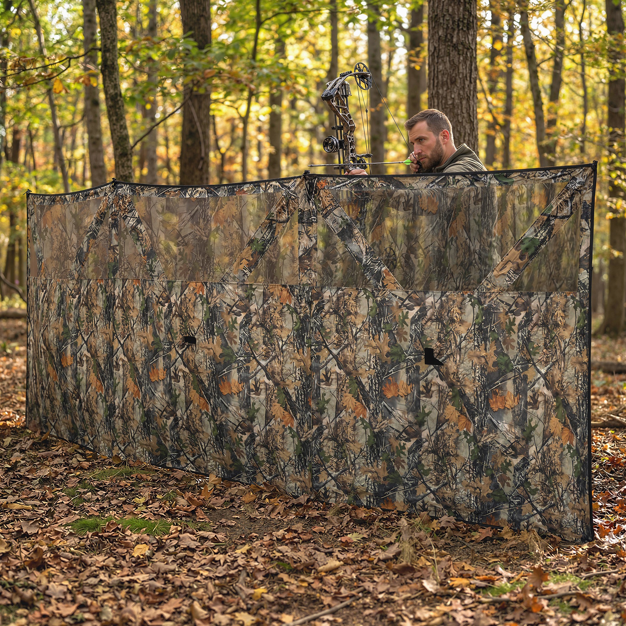 Cubo de Caza y Viento para Campestre, 3-Panels Visibles Solo para Caza y Camping 176" x 58.3" Camuflaje — imagen 4