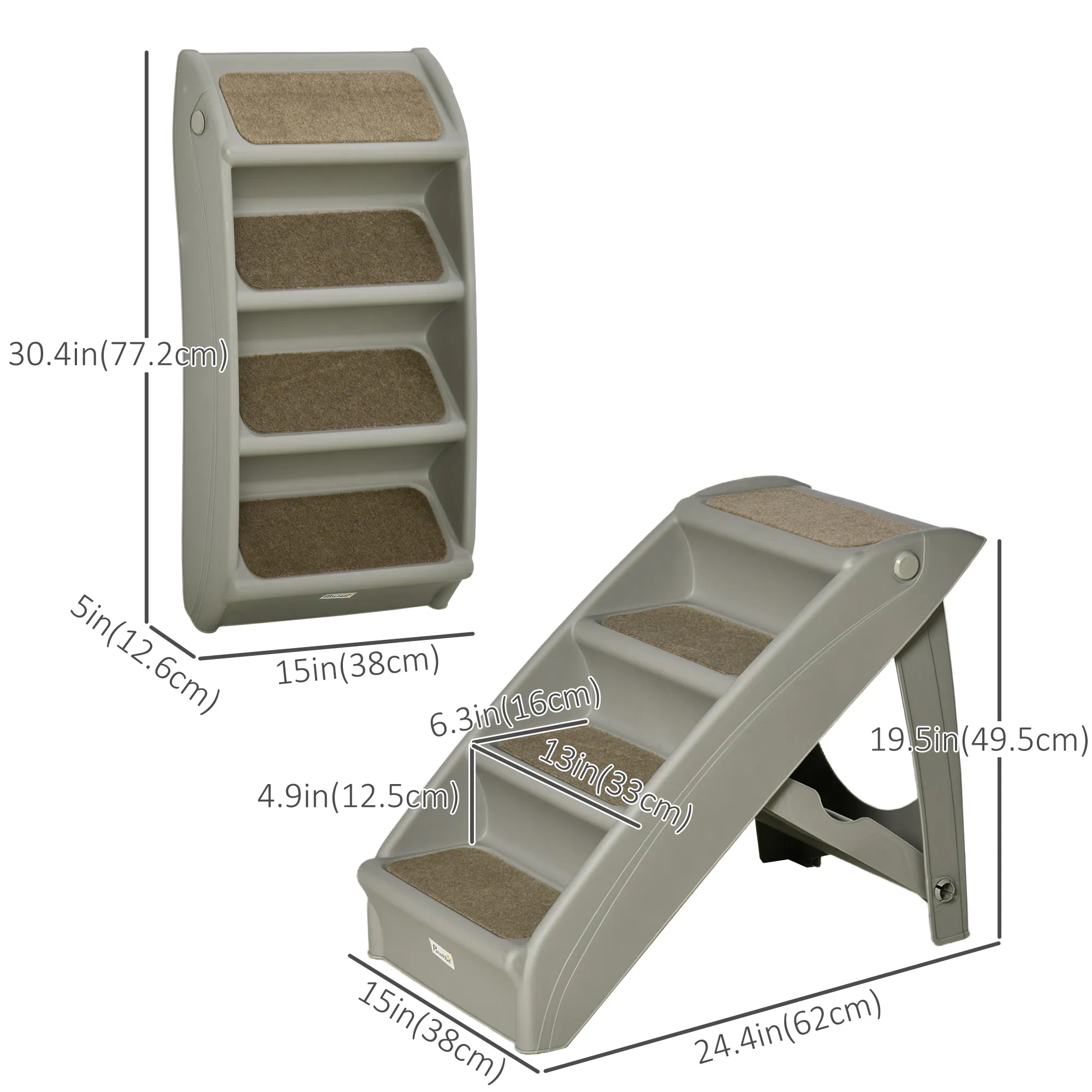 4-Level Portable Dog Stairs, Foldable Dog Steps for Small Dogs, Lightweight Cat Steps, with Nonslip Soft Mats, for High Bed, Sofa, Grey — image 3