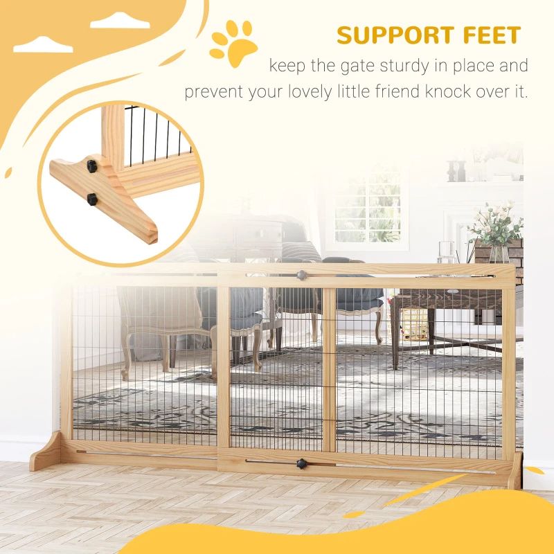 Extra Wide Freestanding Pet Gate With Adjustable Length Dog, Cat, Barrier For House, Doorway, Hallway, Natural — imagen 3