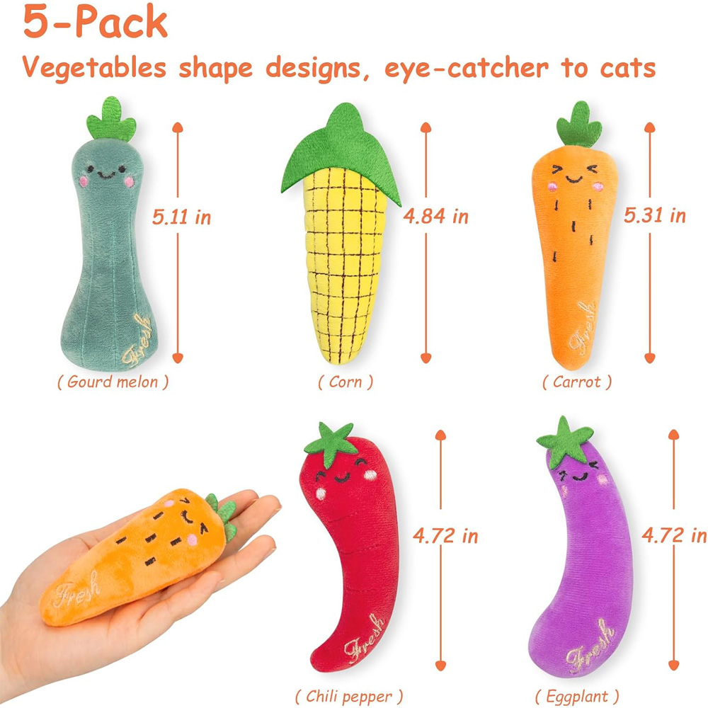 5 Pack Vegetable Catnip Plush Toys, Cute Kicker Chew Toys For Indoor Cats — image 4