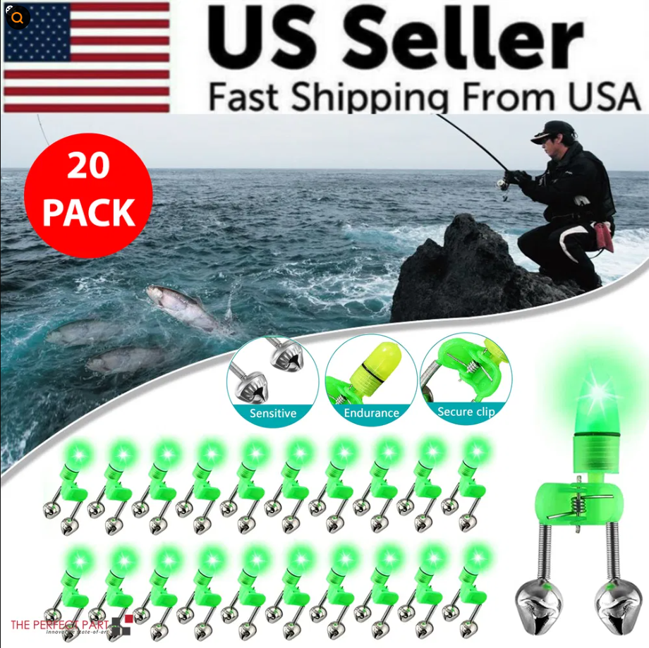 Alarma de Mordida LED para Pesca Nocturna, 10/40 Piezas, 2 Campanas, Luz, Clip para Punta de Caña, Anillo de Alerta — imagen 3