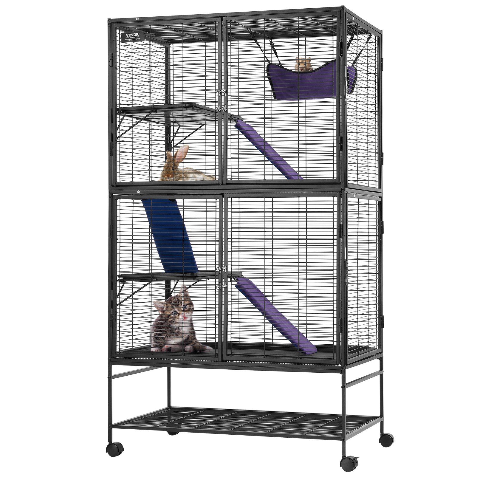 64.6' Metal Small Animal Cage 4-Tier Rolling Ferret Cage With Tray 3 Ramps — image 1