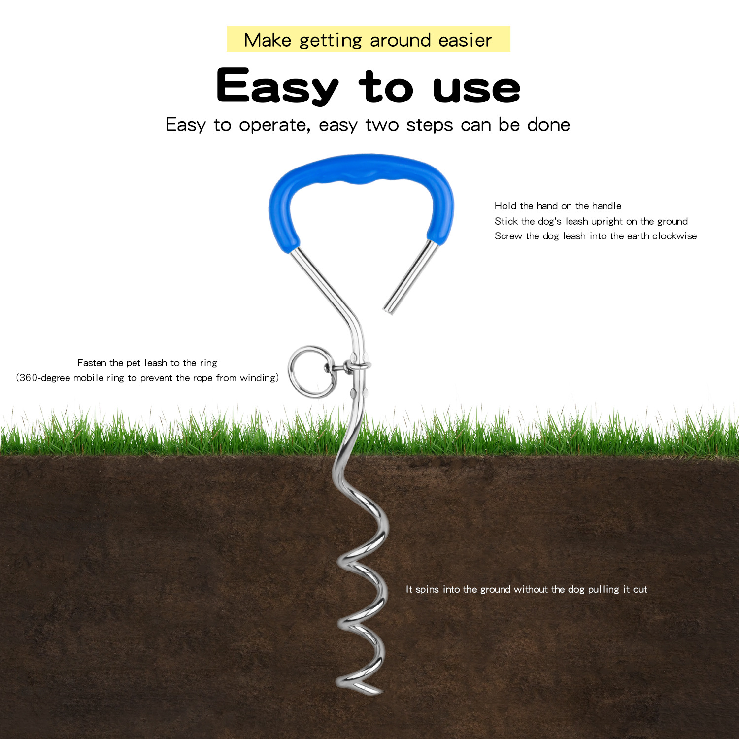 Outdoor Pet Supplies Dog Stake Chrome Plated Spiral Ground Anchor Dog Tether Stock — image 4