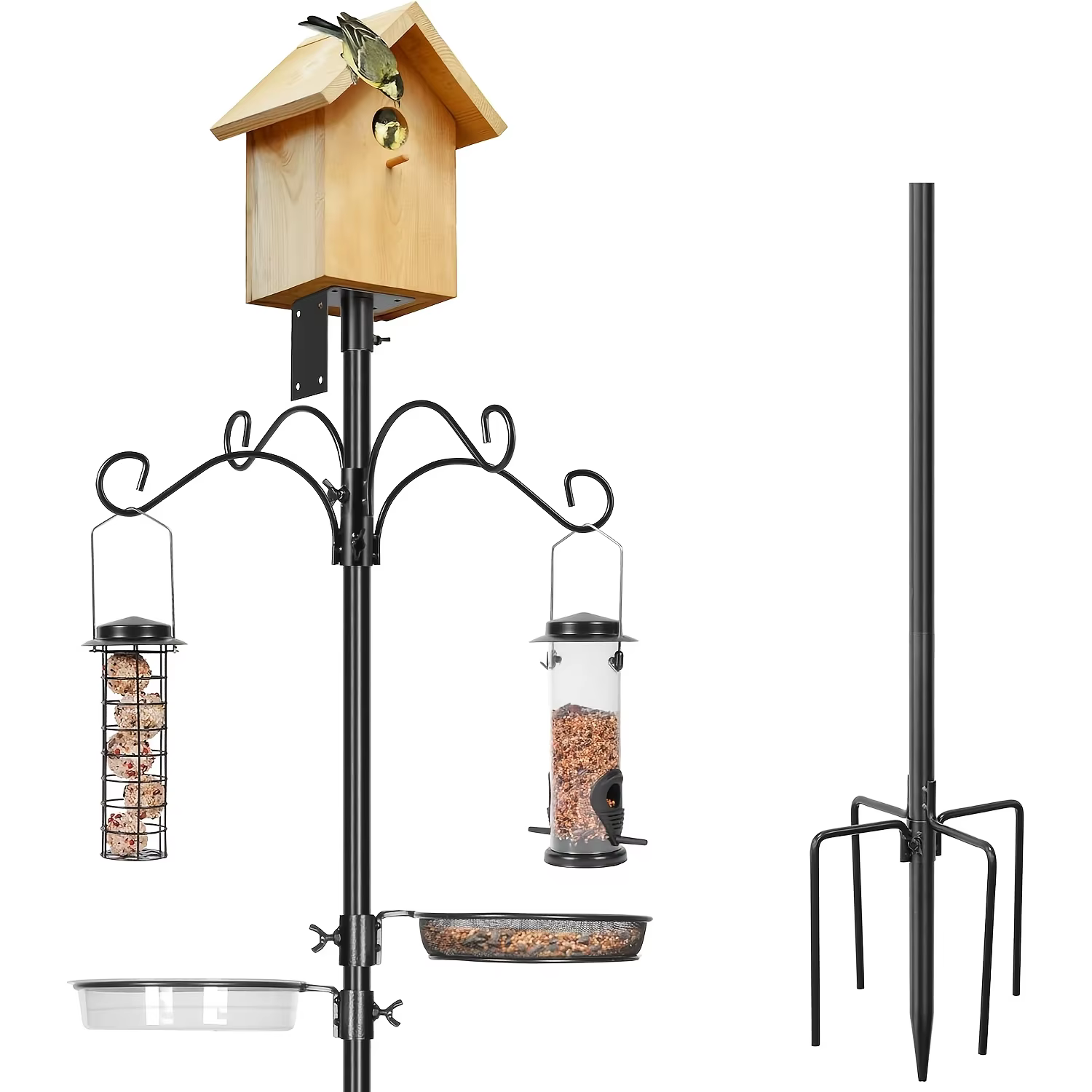 Kit de Soporte para Palomas con Pole de 80 Pulgadas - Montaje Ajustable para Colibríes, Poste Universal con 5 Ganchos, Balaústres contra Ardillas, Complementos y Platos de Alimento para Jardín — imagen 1