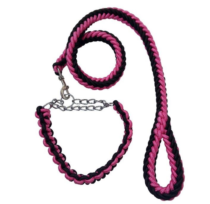 Double Strand Rope Large Dog Leashes Metal P Chain Buckle Contrast Colorful Pet Traction Rope Collar Set Firm 1.2m Length — image 10